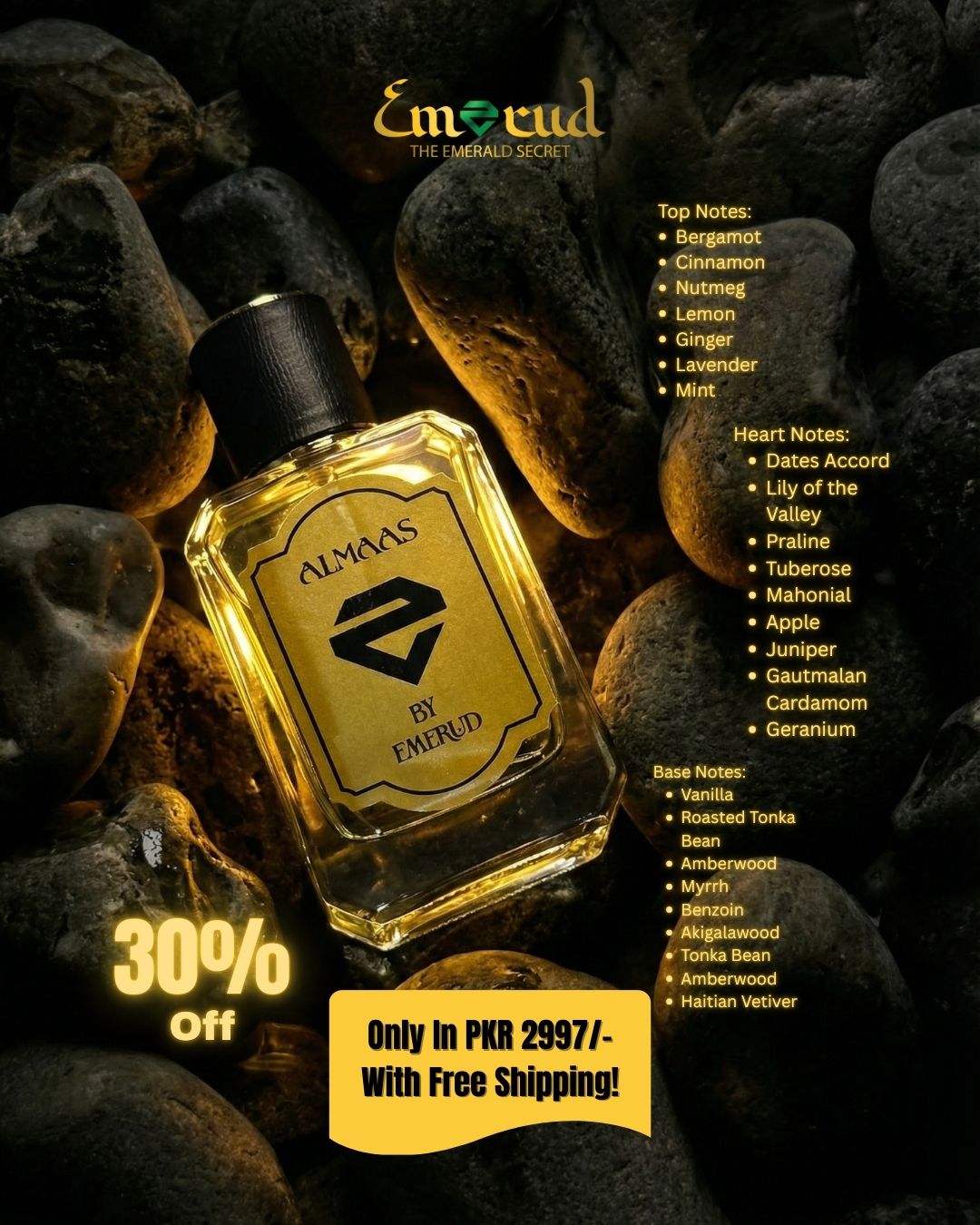 Emerud Almaas Perfume – Luxury Unisex Sweet Vanilla Oud Fragrance | Long-Lasting Spicy Woody Night Scent